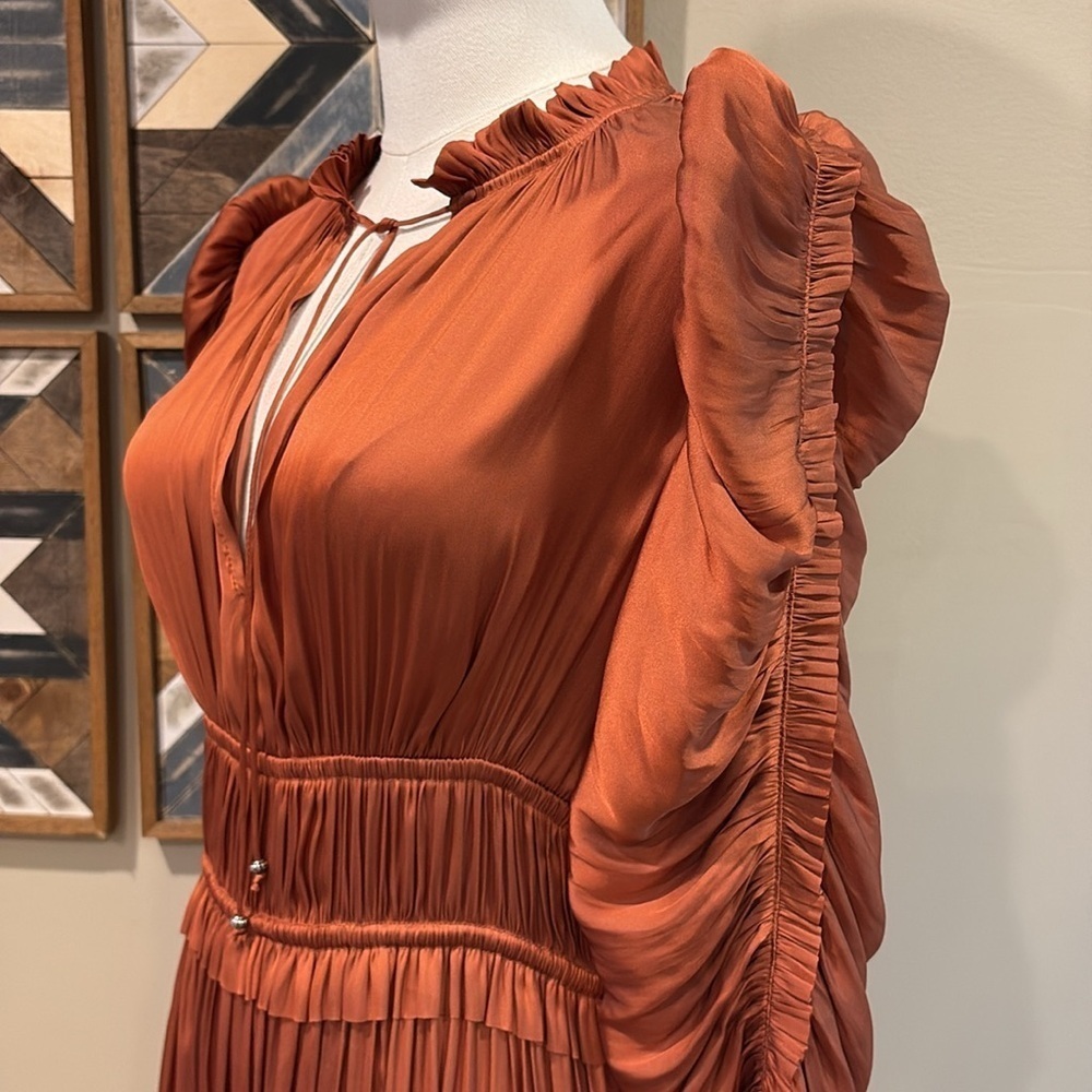 Ulla Johnson Luisa Satin Ruffle Mini Dress in Rust Red size 4 *As-Is* - Picture 9 of 16